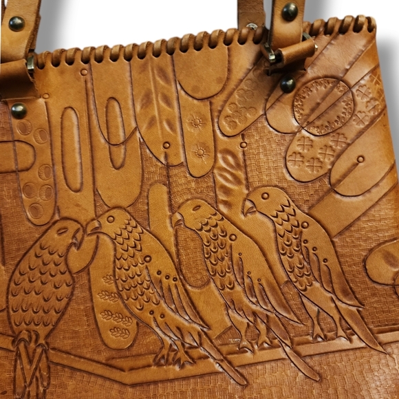Vintage Tooled Leather Birds Purse - Picture 3 of 4